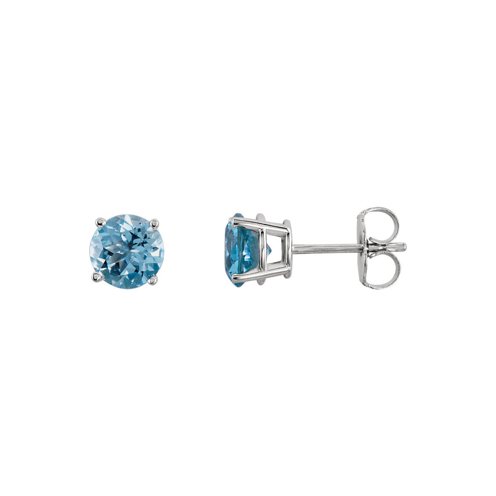 6mm Round Aquamarine Stud Earrings in 14k White Gold, Item E11817 by The Black Bow Jewelry Co.
