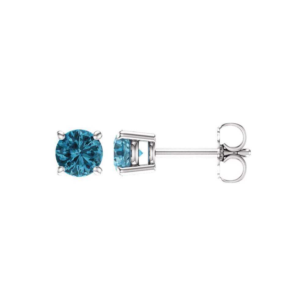 5mm Round Blue Zircon Stud Earrings in 14k White Gold, Item E11819 by The Black Bow Jewelry Co.