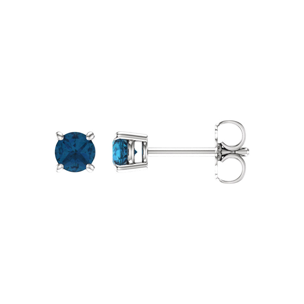 4mm Round London Blue Topaz Stud Earrings in 14k White Gold, Item E11822 by The Black Bow Jewelry Co.