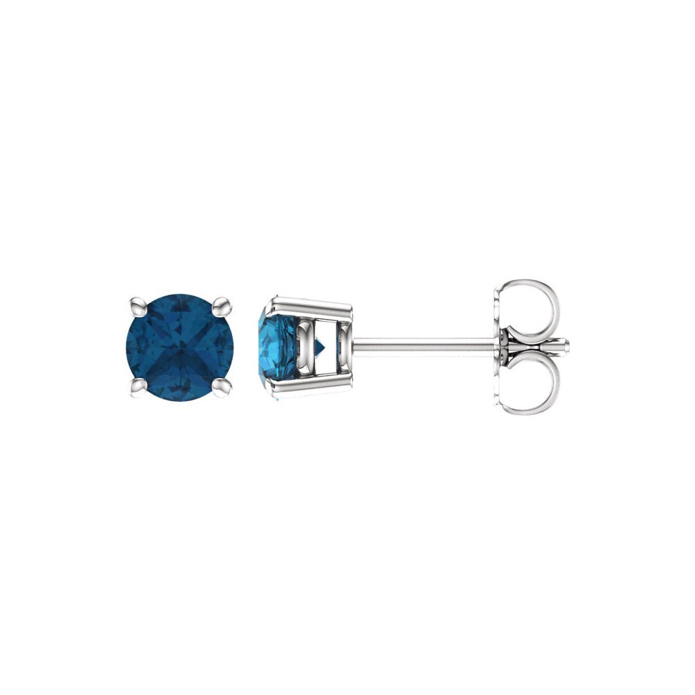 1.2 Carat, 5mm Round London Blue Topaz Stud Earrings in 14k White