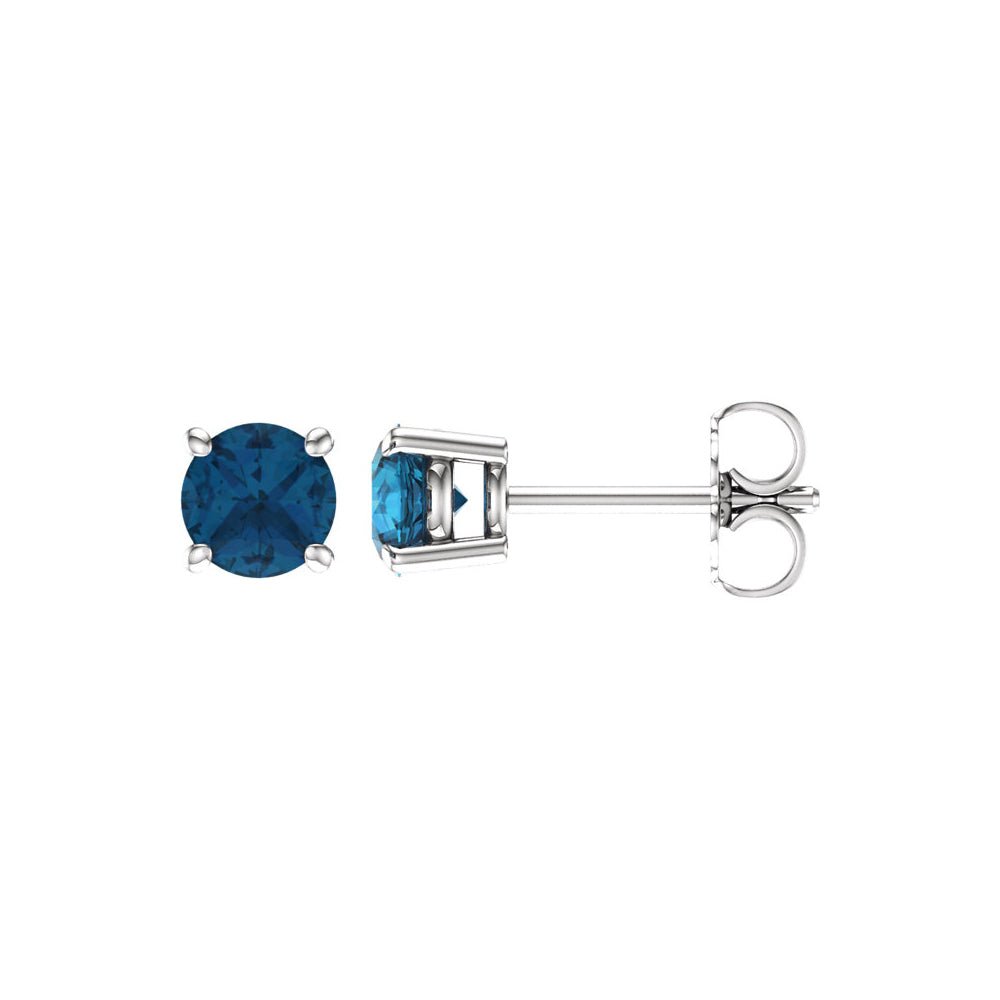 1.2 Carat, 5mm Round London Blue Topaz Stud Earrings in 14k White Gold, Item E11823 by The Black Bow Jewelry Co.