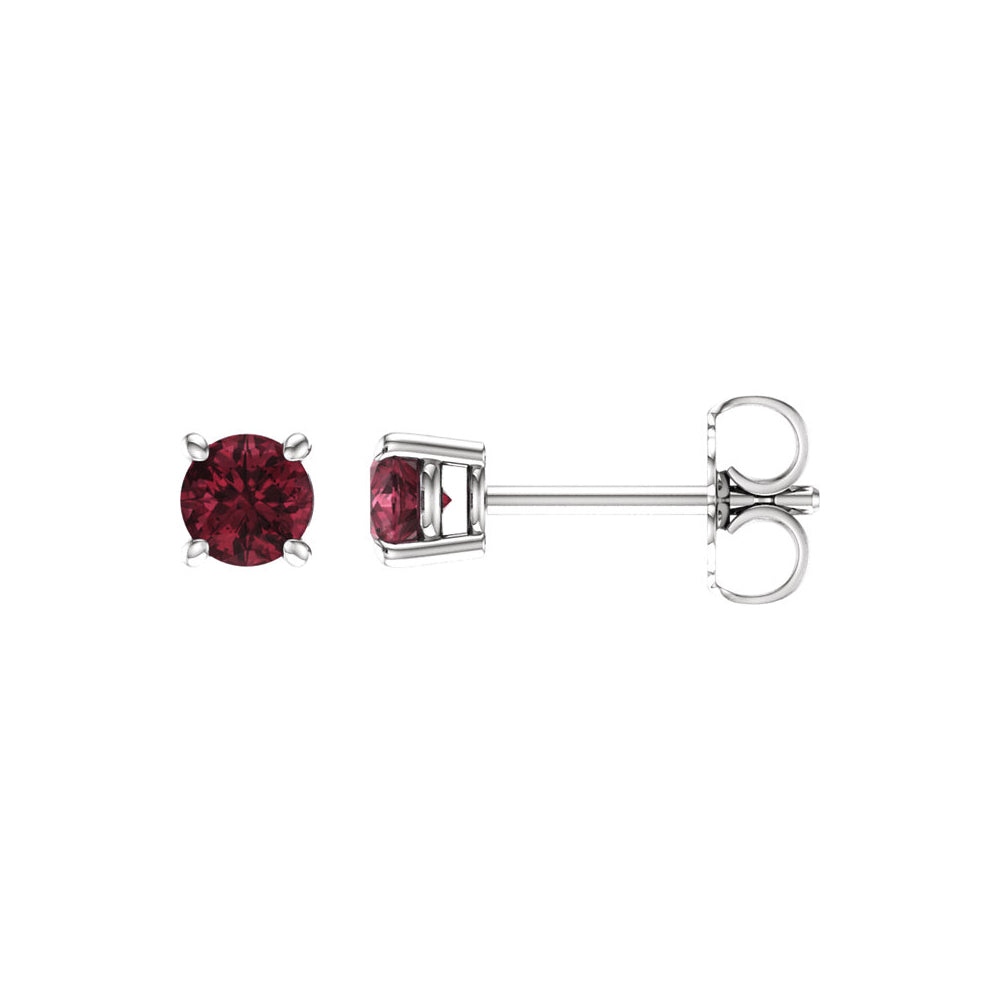 4mm Round Mozambique Garnet Stud Earrings in 14k White Gold, Item E11824 by The Black Bow Jewelry Co.