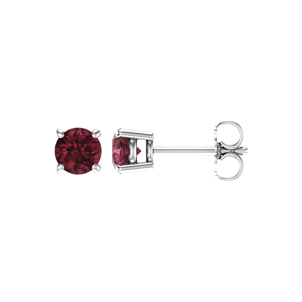 5mm Round Mozambique Garnet Stud Earrings in 14k White Gold, Item E11825 by The Black Bow Jewelry Co.