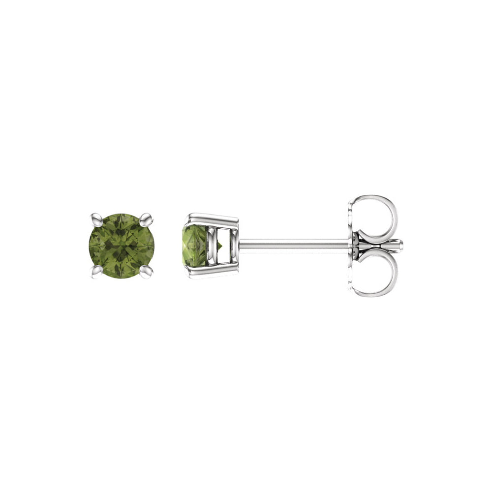 4mm Round Peridot Stud Earrings in 14k White Gold, Item E11828 by The Black Bow Jewelry Co.