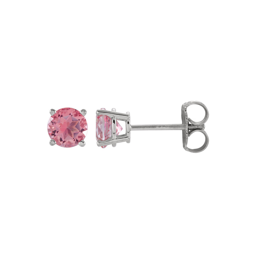 4mm Round Pink Tourmaline Stud Earrings in 14k White Gold, Item E11830 by The Black Bow Jewelry Co.