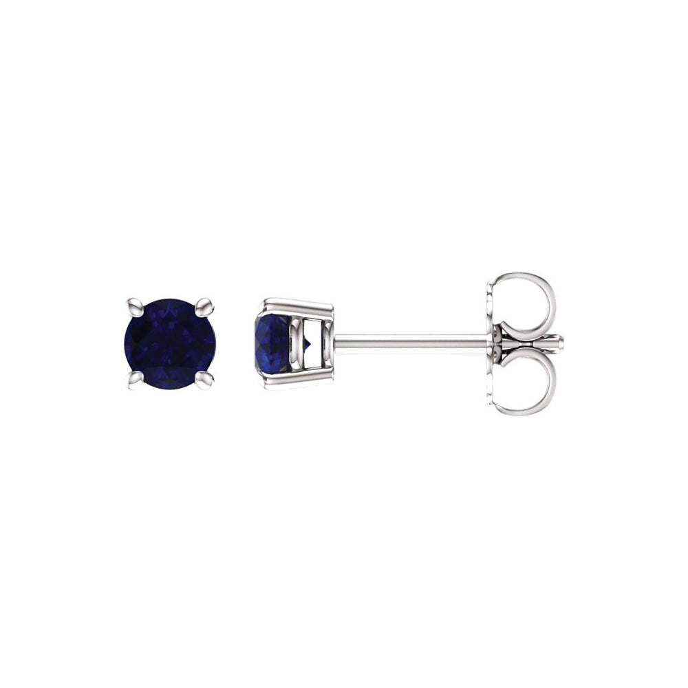 4mm Round Blue Sapphire Stud Earrings in 14k White Gold, Item E11832 by The Black Bow Jewelry Co.