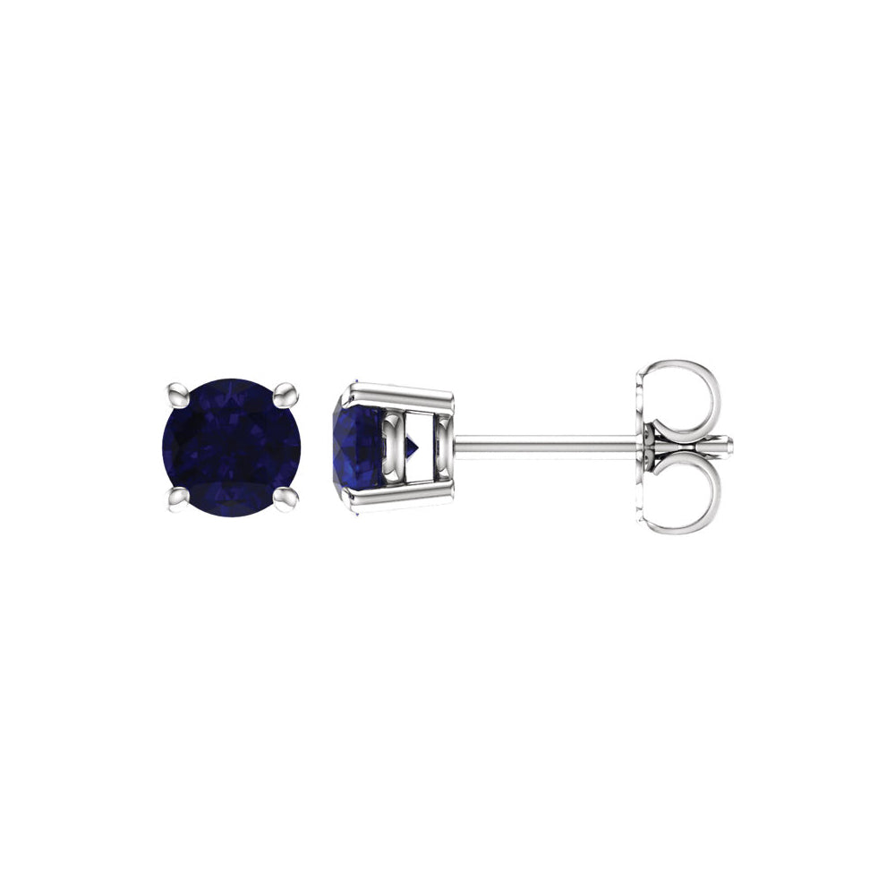 5mm Round Blue Sapphire Stud Earrings in 14k White Gold