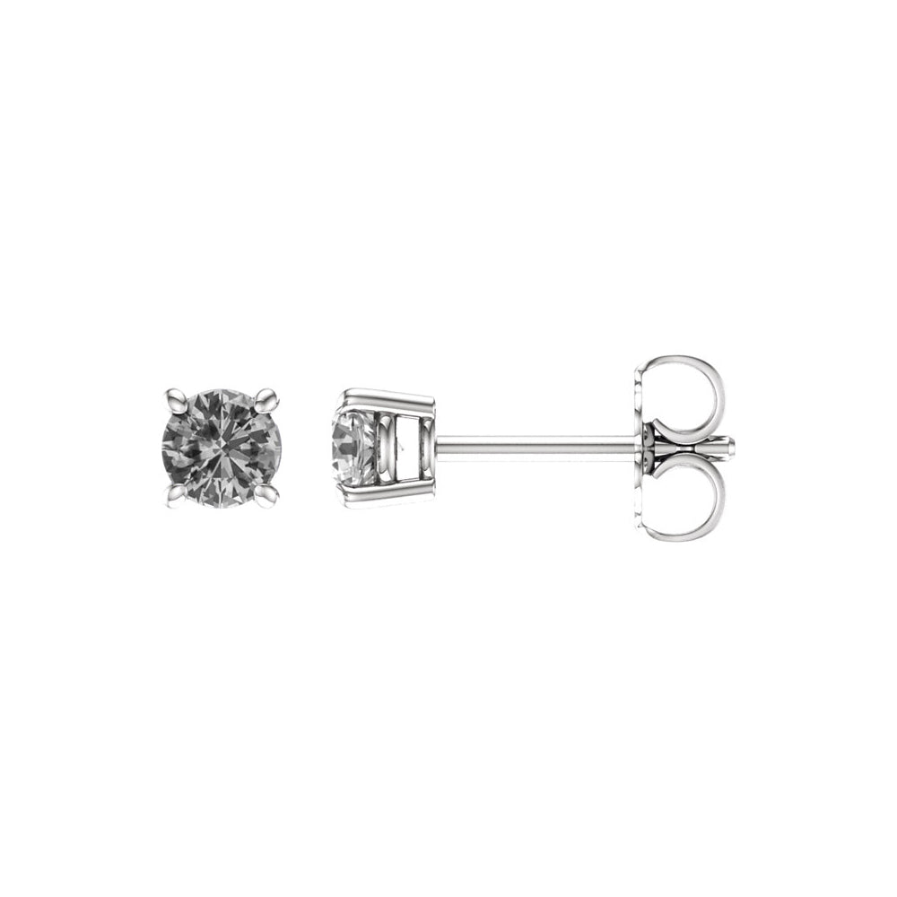 4mm Round White Sapphire Stud Earrings in 14k White Gold, Item E11834 by The Black Bow Jewelry Co.