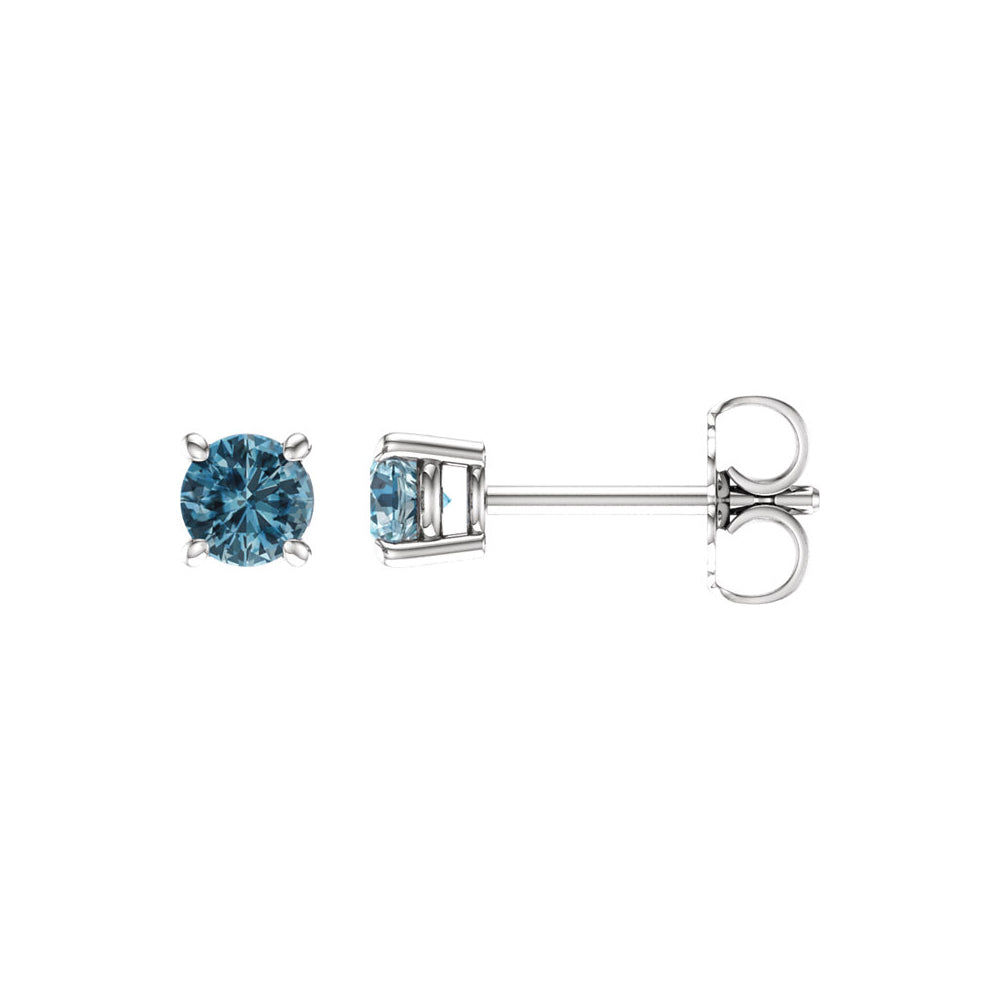 4mm Round Sky Blue Topaz Stud Earrings in 14k White Gold, Item E11836 by The Black Bow Jewelry Co.