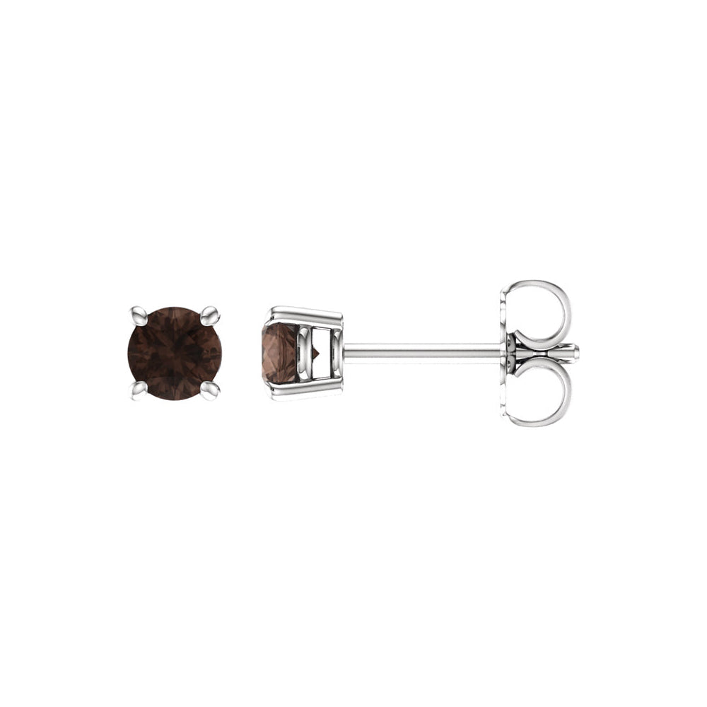 4mm Round Smoky Quartz Stud Earrings in 14k White Gold, Item E11838 by The Black Bow Jewelry Co.