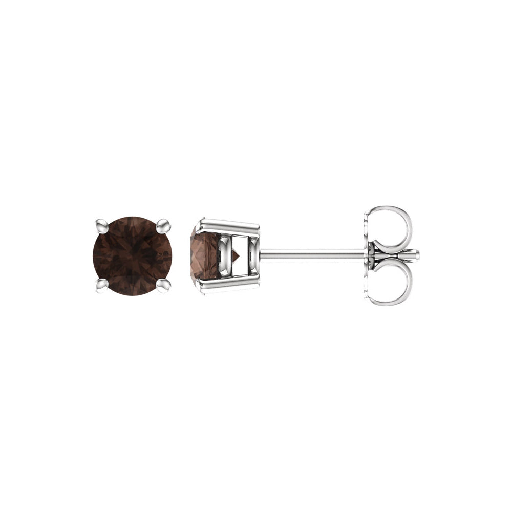 5mm Round Smoky Quartz Stud Earrings in 14k White Gold, Item E11839 by The Black Bow Jewelry Co.