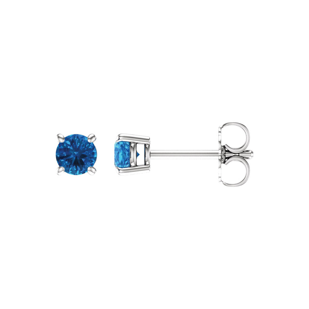 4mm Round Swiss Blue Topaz Stud Earrings in 14k White Gold, Item E11840 by The Black Bow Jewelry Co.