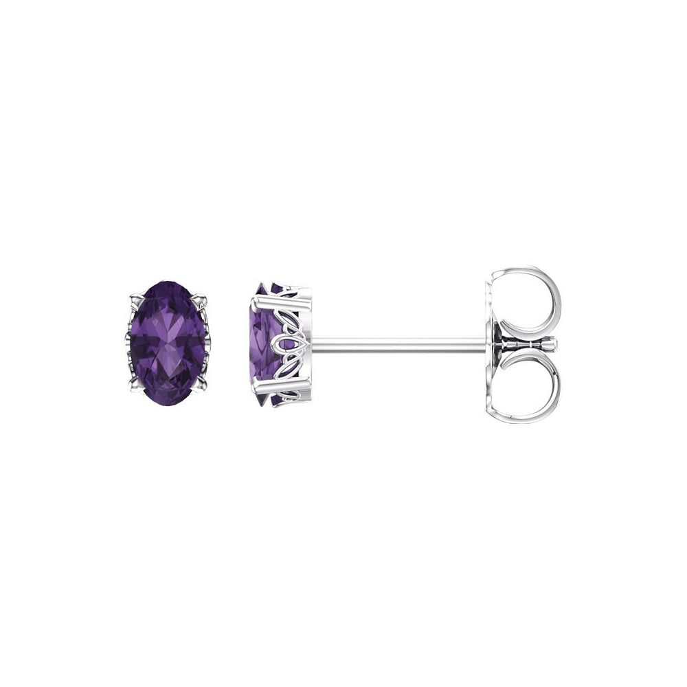 Faceted Oval Amethyst Stud Earrings in 14k White Gold, Item E11846 by The Black Bow Jewelry Co.