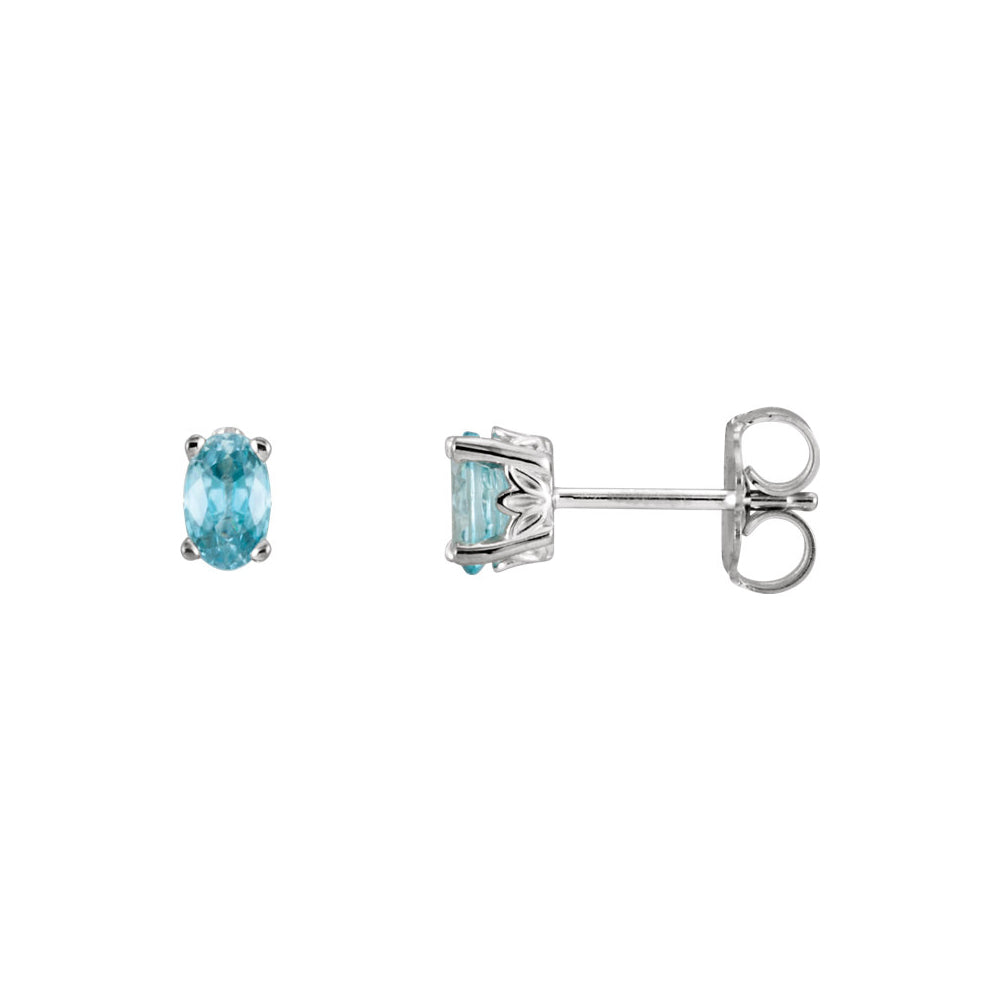 Faceted Oval Blue Zircon Stud Earrings in 14k White Gold, Item E11849 by The Black Bow Jewelry Co.