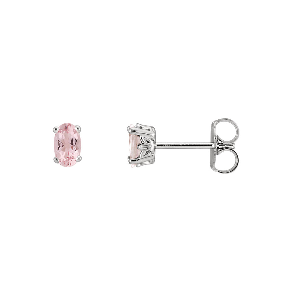 Faceted Oval Morganite Stud Earrings in 14k White Gold, Item E11852 by The Black Bow Jewelry Co.