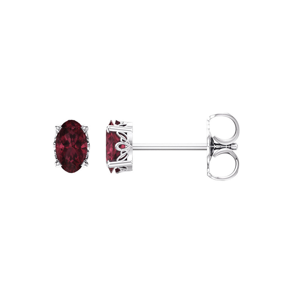 Faceted Oval Mozambique Garnet Stud Earrings in 14k White Gold, Item E11853 by The Black Bow Jewelry Co.
