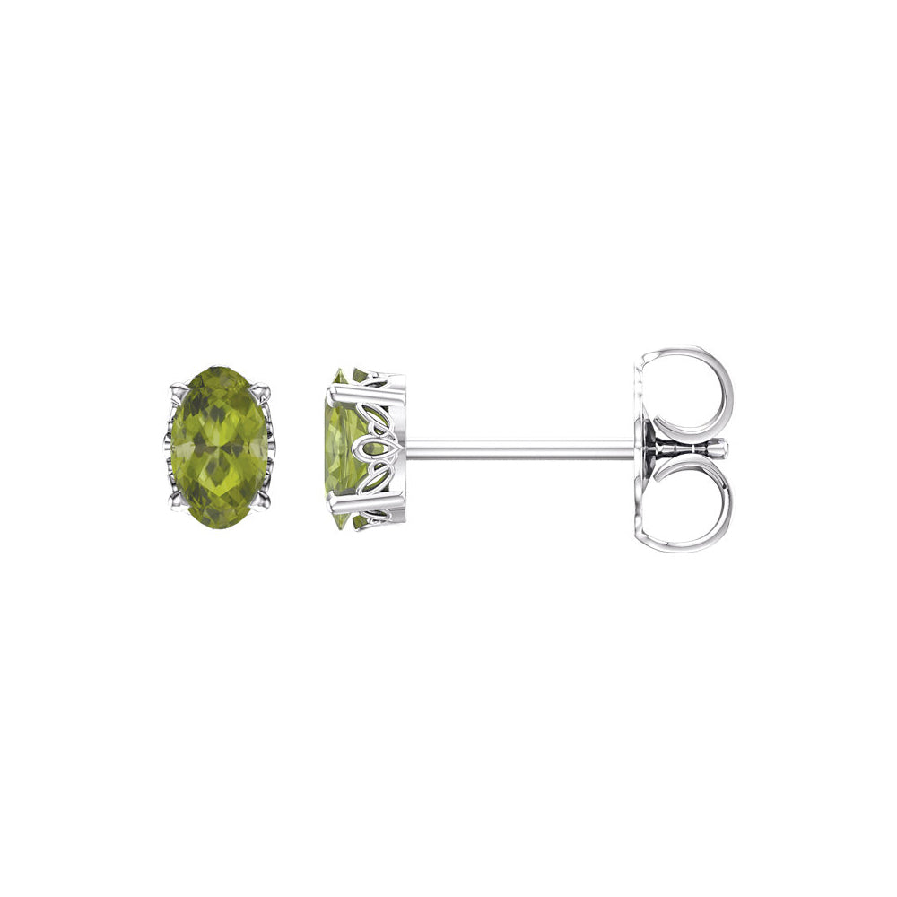 Faceted Oval Peridot Stud Earrings in 14k White Gold, Item E11854 by The Black Bow Jewelry Co.