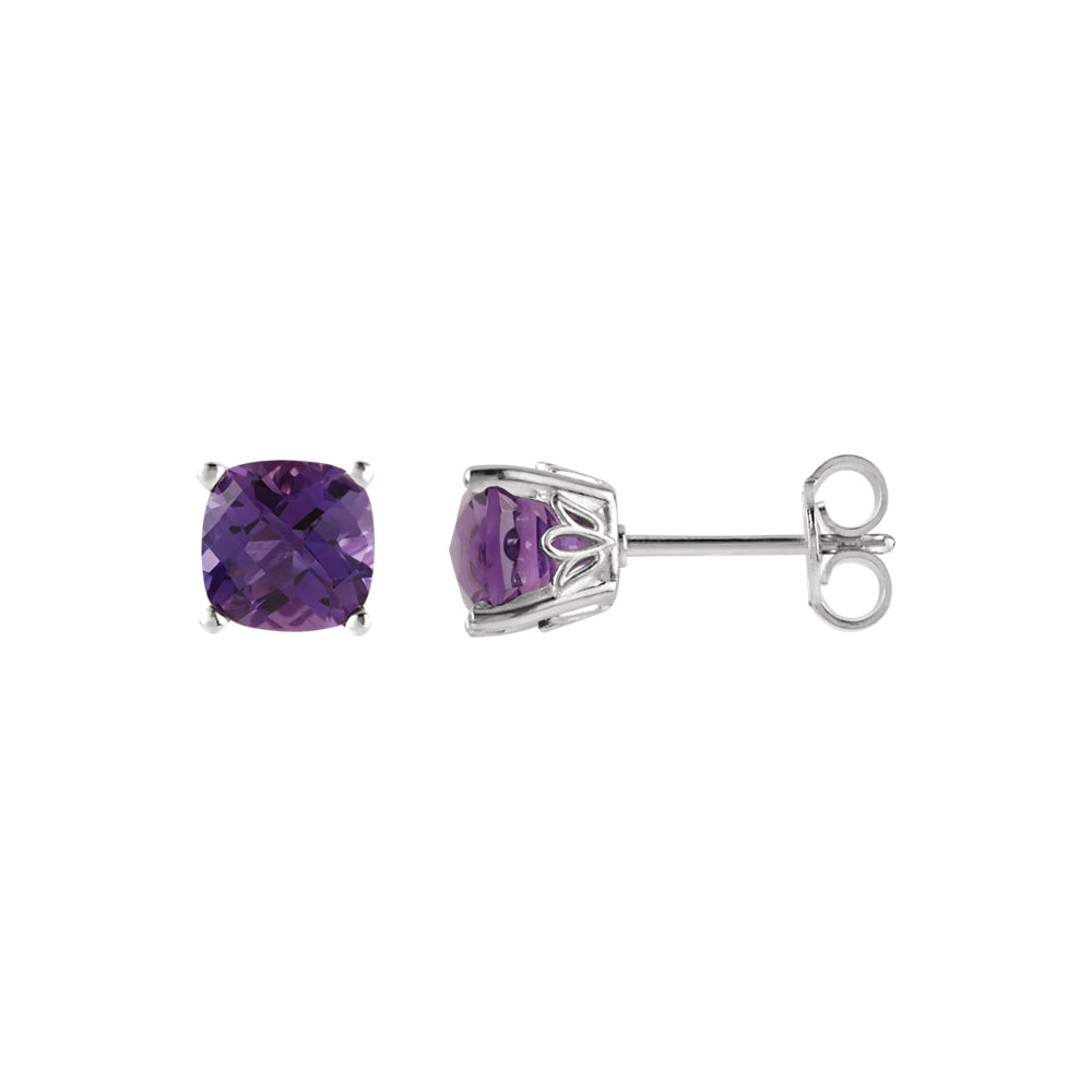 6mm Cushion Amethyst Stud Earrings in 14k White Gold, Item E11860 by The Black Bow Jewelry Co.