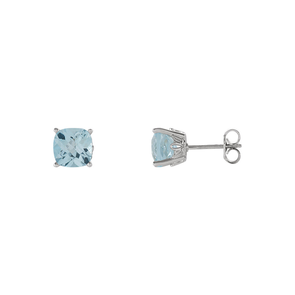 6mm Cushion Sky Blue Topaz Stud Earrings in 14k White Gold, Item E11864 by The Black Bow Jewelry Co.