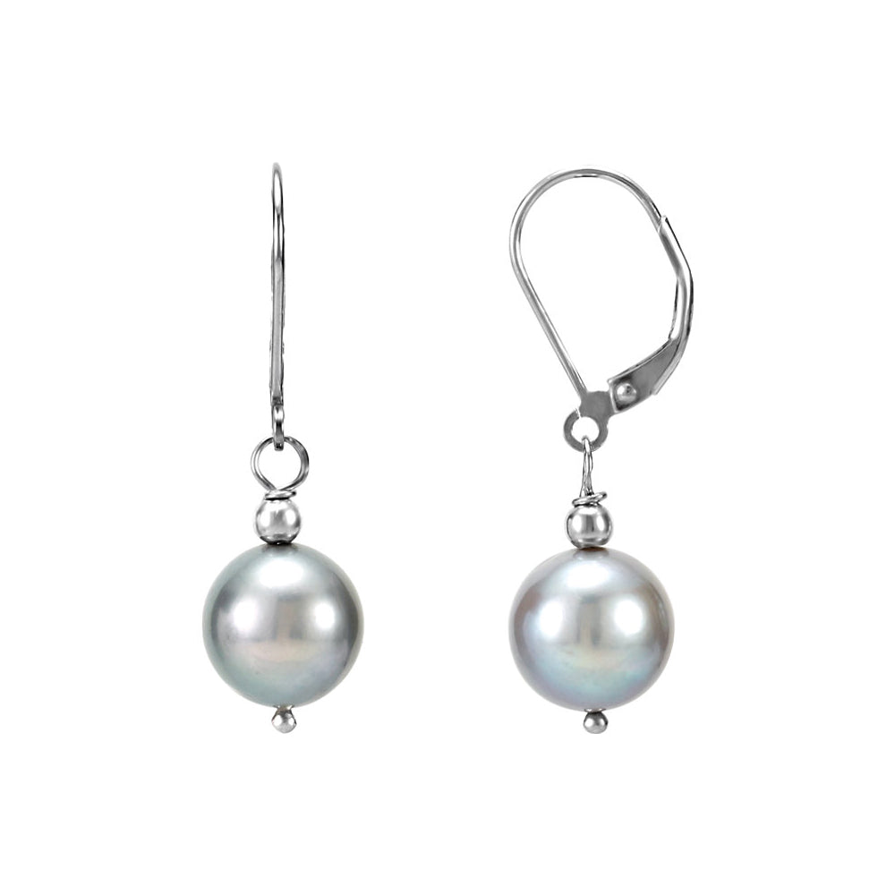 Freshwater Cultured Gray Pearl Lever Back Earrings in Sterling Silver, Item E11868 by The Black Bow Jewelry Co.