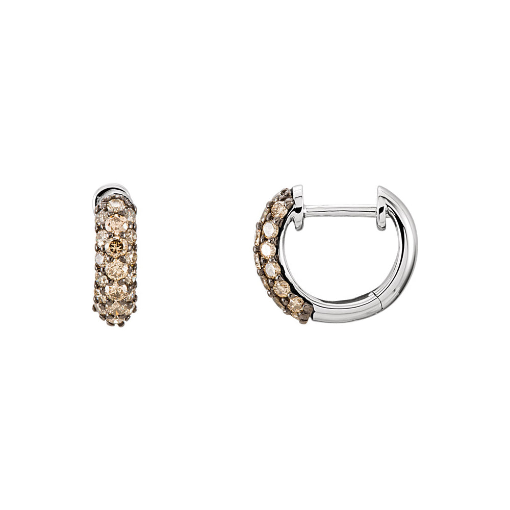 10mm Brown Diamond Hinged Round Hoop Earrings in 14k White Gold, Item E11878 by The Black Bow Jewelry Co.