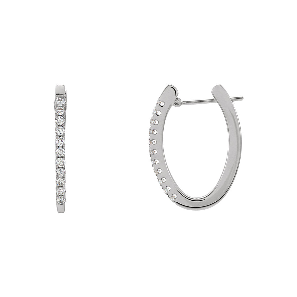 20mm Oval 1/3 Cttw Diamond Hoop Earrings in 14k White Gold, Item E11886 by The Black Bow Jewelry Co.
