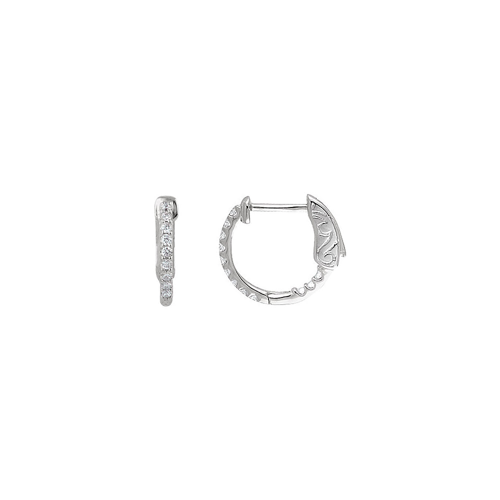 14k White Gold 14mm Inside Outside Diamond Hinged Round Hoop Earrings, Item E11890 by The Black Bow Jewelry Co.