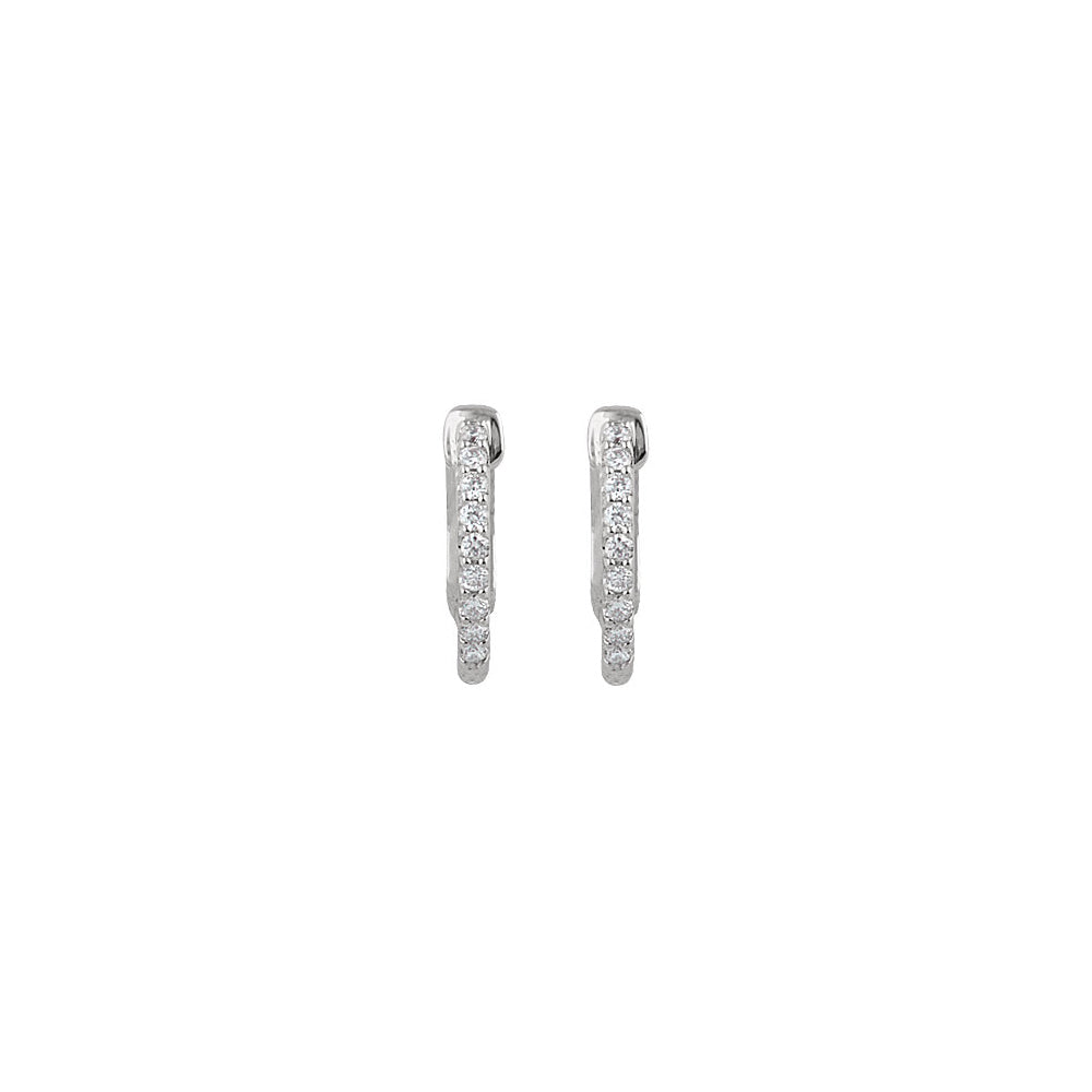 Alternate view of the 14k White Gold 14mm Inside Outside Diamond Hinged Round Hoop Earrings by The Black Bow Jewelry Co.