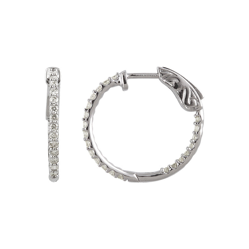 14k White Gold 19mm Inside Outside Diamond Hinged Round Hoop Earrings, Item E11891 by The Black Bow Jewelry Co.