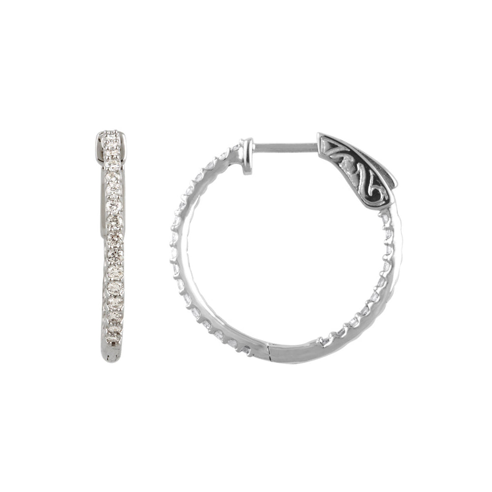 14k White Gold 23mm Inside Outside Diamond Hinged Round Hoop Earrings, Item E11892 by The Black Bow Jewelry Co.