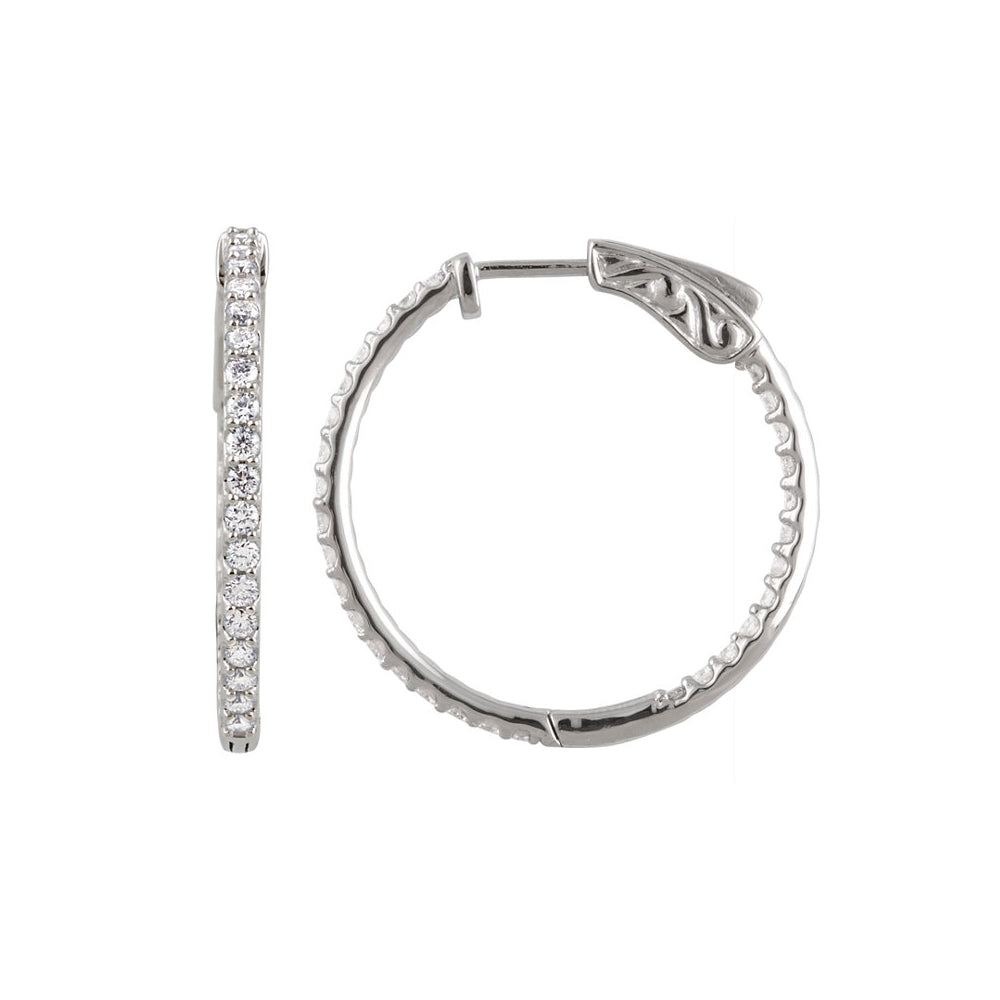 14k White Gold 27mm Inside Outside Diamond Hinged Round Hoop Earrings, Item E11893 by The Black Bow Jewelry Co.