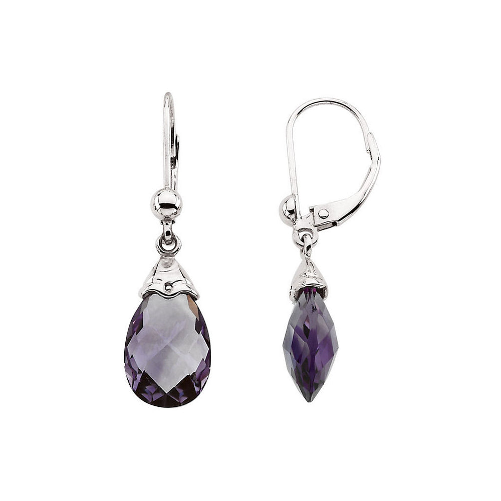 Amethyst Briolette & 14k White Gold Lever Back Earrings, Item E11919 by The Black Bow Jewelry Co.
