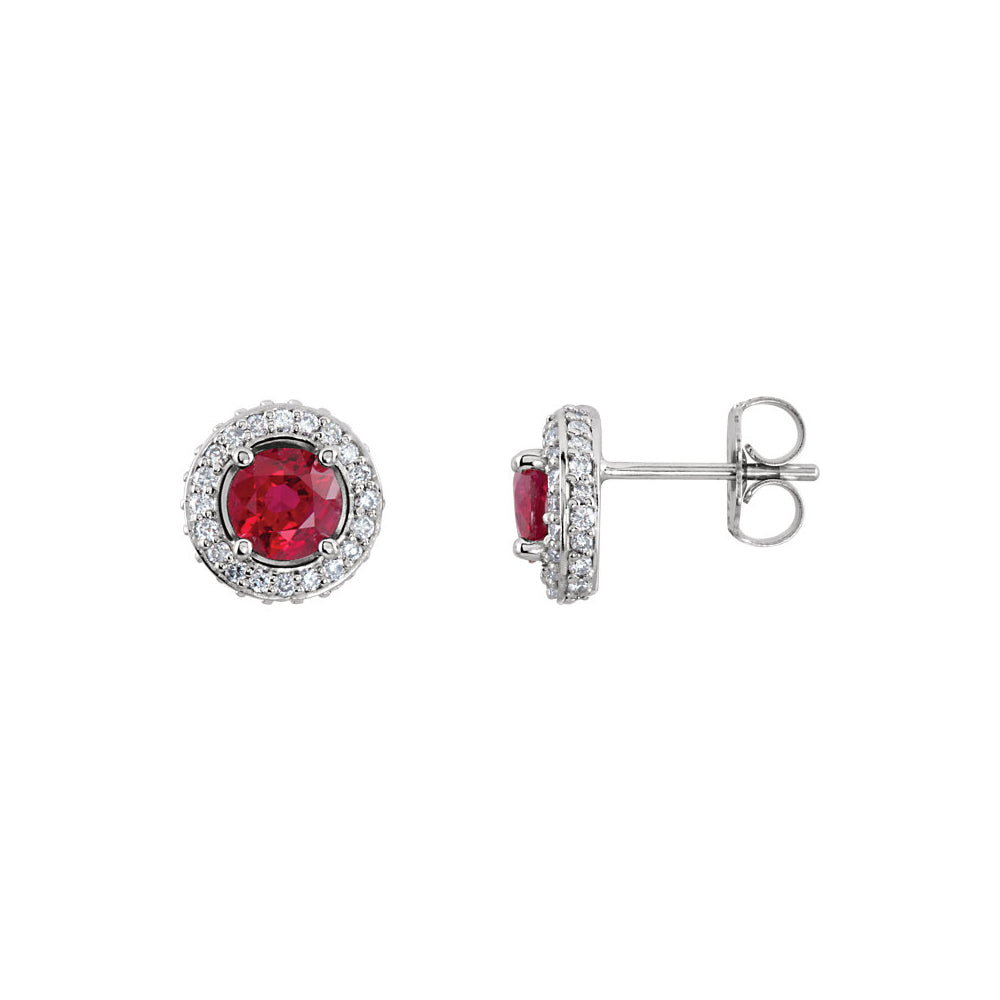 Ruby &amp; Diamond Entourage 8mm Post Earrings in 14k White Gold, Item E11922 by The Black Bow Jewelry Co.