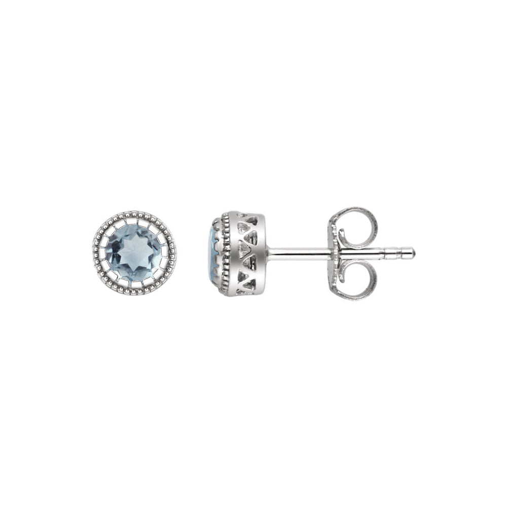 Aquamarine March Birthstone 8mm Stud Earrings in 14k White Gold, Item E11931 by The Black Bow Jewelry Co.