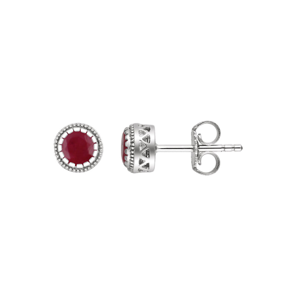 Ruby July Birthstone 8mm Stud Earrings in 14k White Gold, Item E11935 by The Black Bow Jewelry Co.