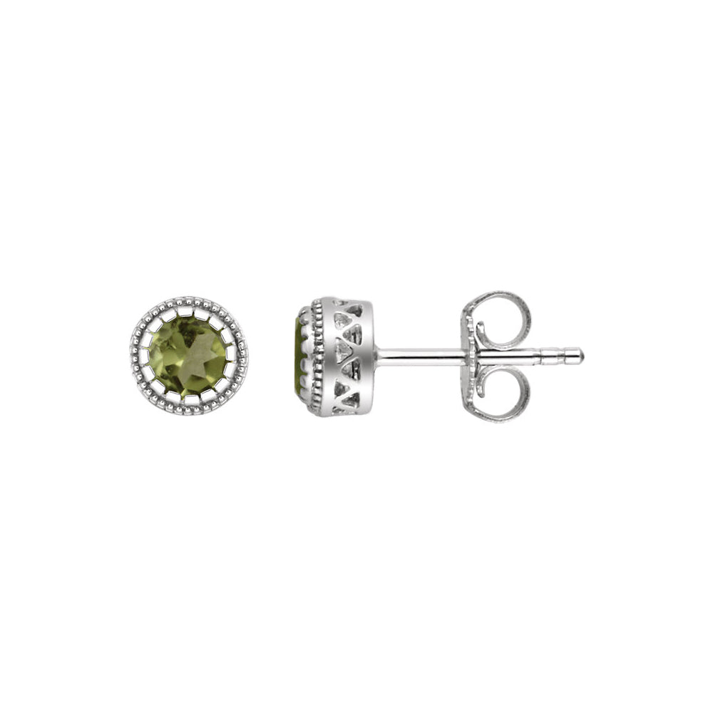 Peridot August Birthstone 8mm Stud Earrings in 14k White Gold, Item E11936 by The Black Bow Jewelry Co.