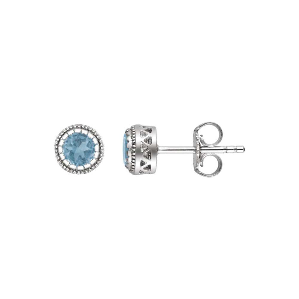 Blue Topaz December Birthstone 8mm Stud Earrings in 14k White Gold, Item E11940 by The Black Bow Jewelry Co.