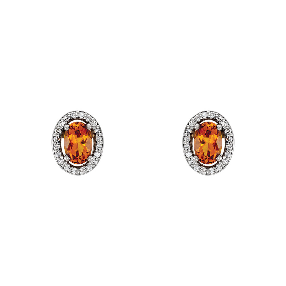 Oval Citrine &amp; Diamond Halo Earrings in 14k White Gold, Item E11944 by The Black Bow Jewelry Co.