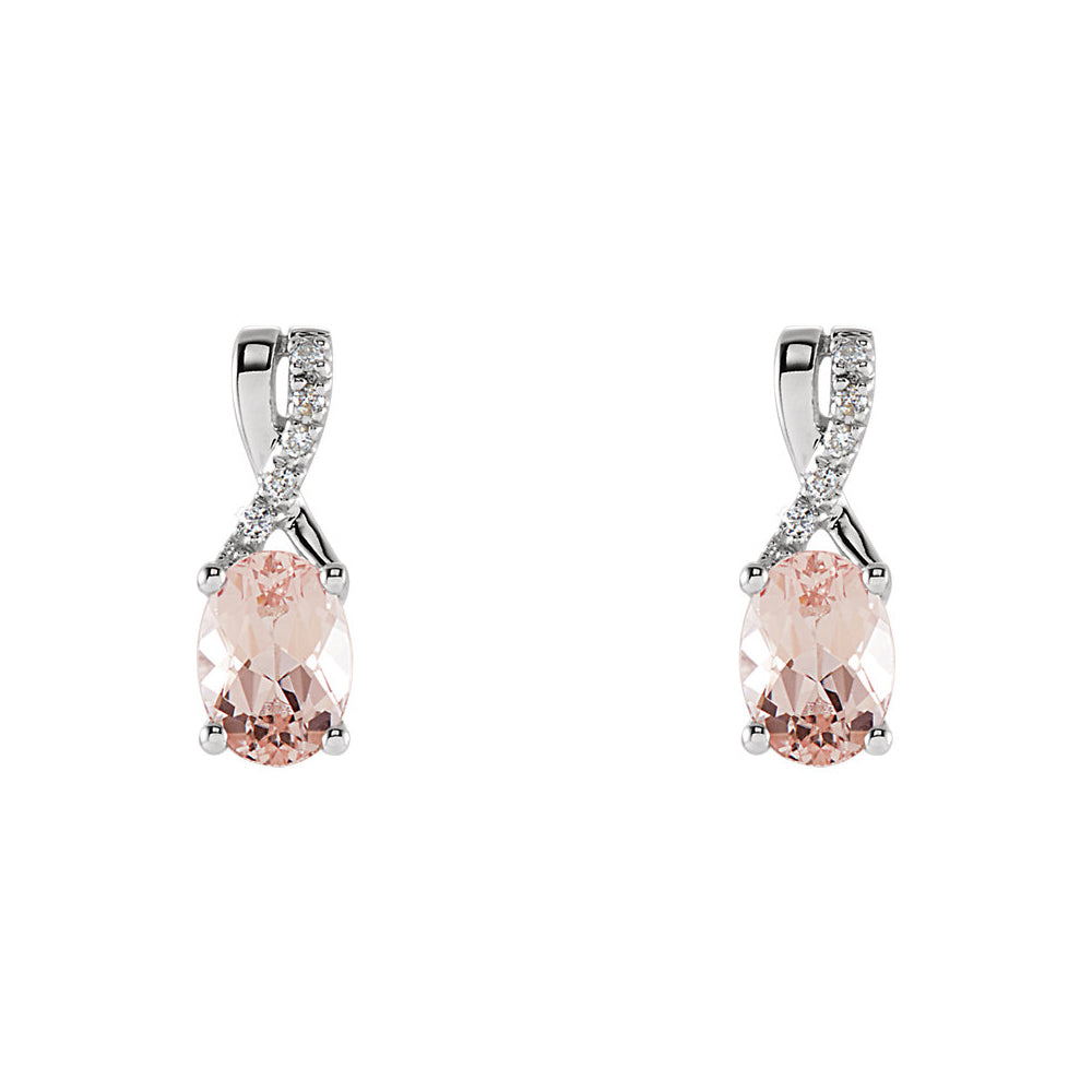 Oval Morganite &amp; Diamond Accent Post Earrings in 14k White Gold, Item E11946 by The Black Bow Jewelry Co.