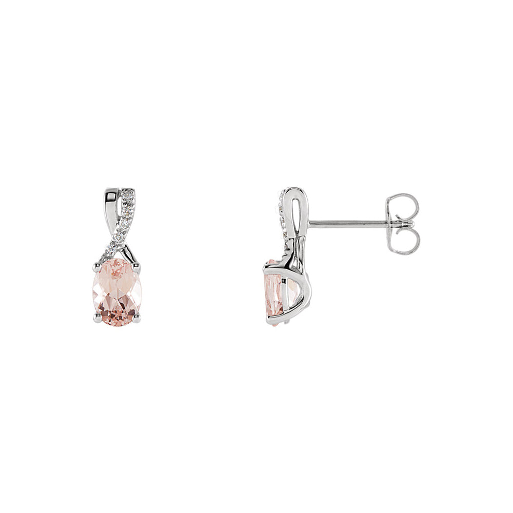 Alternate view of the Oval Morganite &amp; Diamond Accent Post Earrings in 14k White Gold by The Black Bow Jewelry Co.