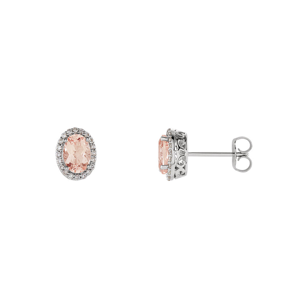Alternate view of the Oval Morganite &amp; Diamond Halo Stud Earrings in 14k White Gold by The Black Bow Jewelry Co.