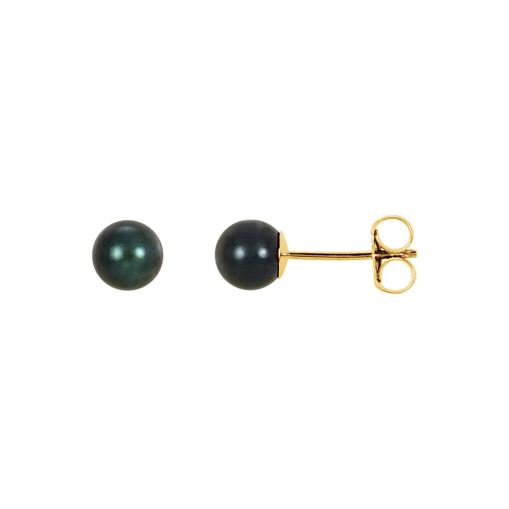 5mm Black Akoya Cultured Pearl 14k Yellow Gold Stud Earrings, Item E11952 by The Black Bow Jewelry Co.