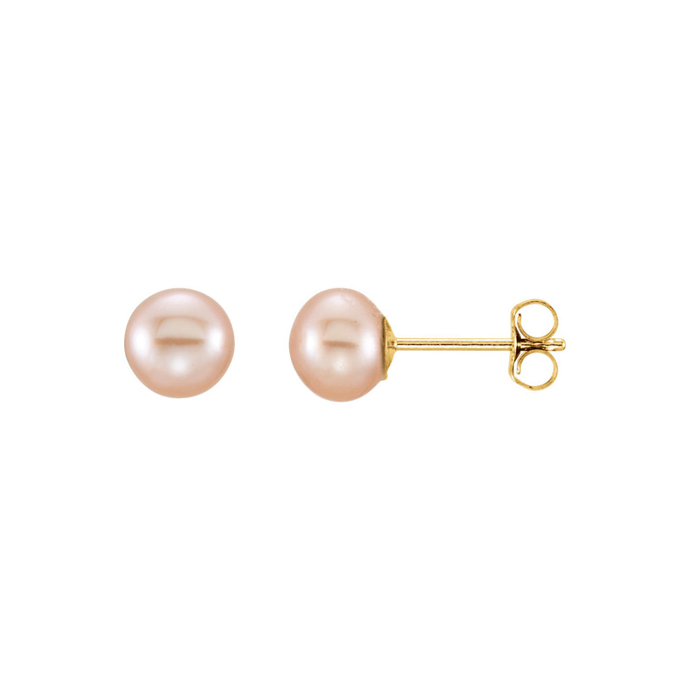 5-6mm Pink Freshwater Cultured Pearl 14k Yellow Gold Stud Earrings, Item E11956 by The Black Bow Jewelry Co.