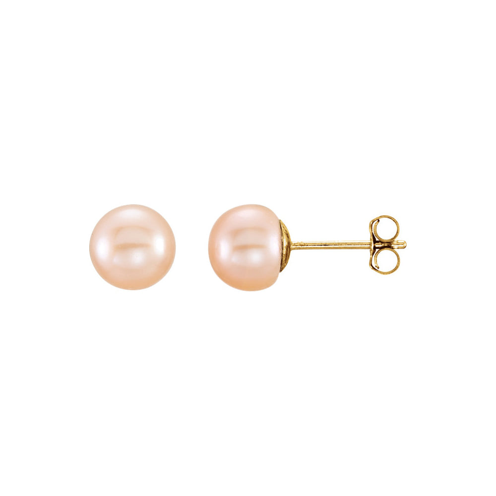6-7mm Pink Freshwater Cultured Pearl 14k Yellow Gold Stud Earrings, Item E11957 by The Black Bow Jewelry Co.