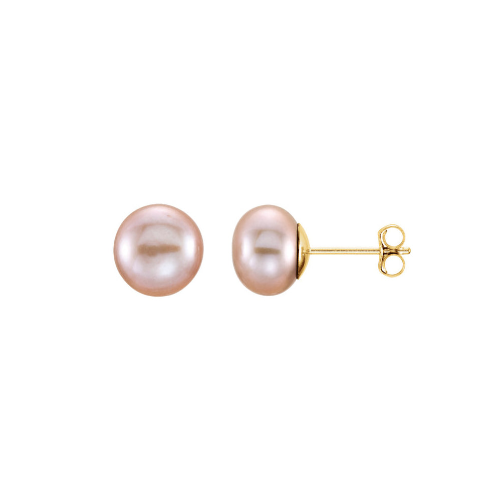 7-8mm Pink Freshwater Cultured Pearl 14k Yellow Gold Stud Earrings, Item E11958 by The Black Bow Jewelry Co.