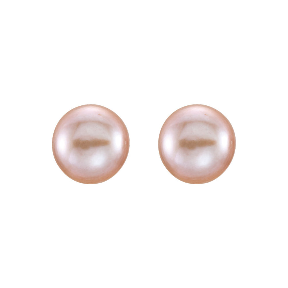 Alternate view of the 7-8mm Pink Freshwater Cultured Pearl 14k Yellow Gold Stud Earrings by The Black Bow Jewelry Co.