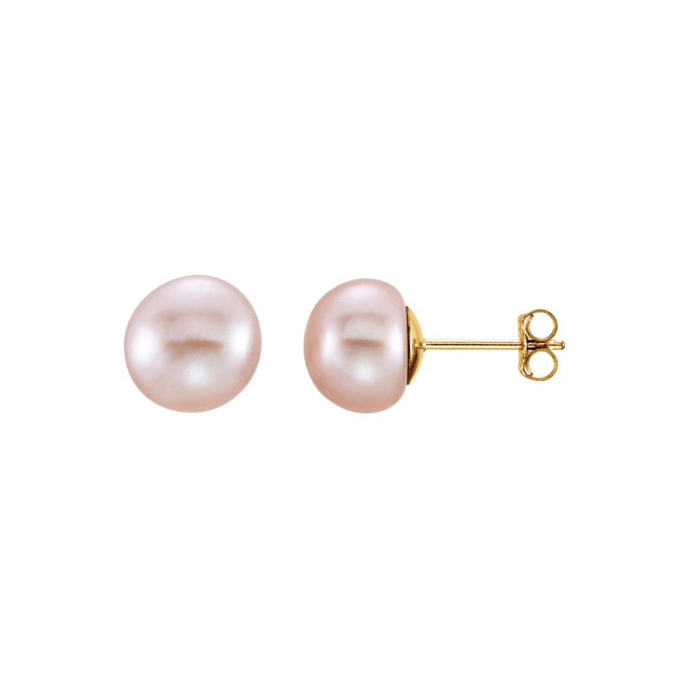 8-9mm Pink Freshwater Cultured Pearl 14k Yellow Gold Stud Earrings, Item E11959 by The Black Bow Jewelry Co.