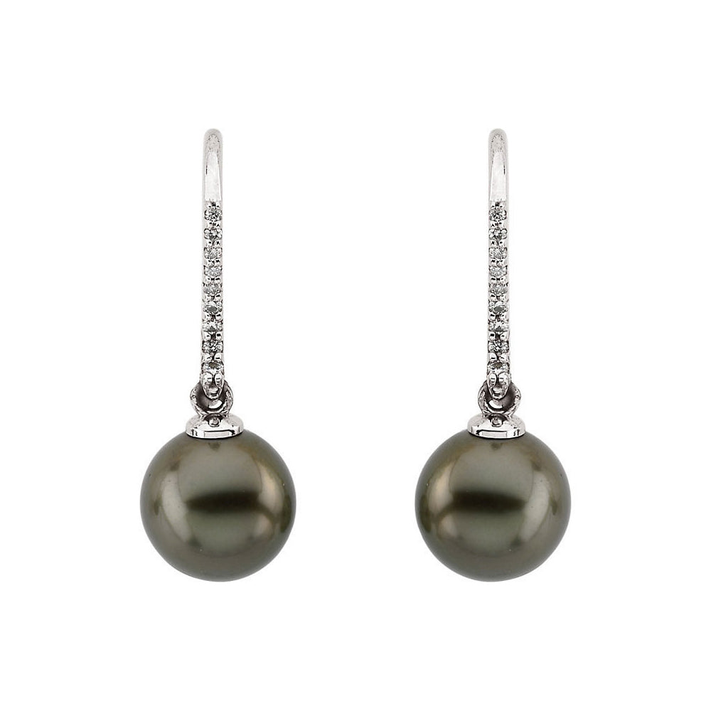 Alternate view of the Gray Tahitian Cultured Pearl &amp; Diamond 14k White Gold Dangle Earrings by The Black Bow Jewelry Co.