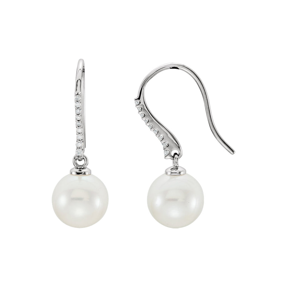 Freshwater Cultured Pearl &amp; Diamond Dangle Earrings in 14k White Gold, Item E11963 by The Black Bow Jewelry Co.