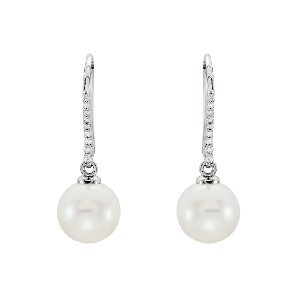 Alternate view of the Freshwater Cultured Pearl &amp; Diamond Dangle Earrings in 14k White Gold by The Black Bow Jewelry Co.